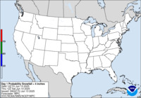 Day 1 probability of snowfall greater than or equal to 4 inches
